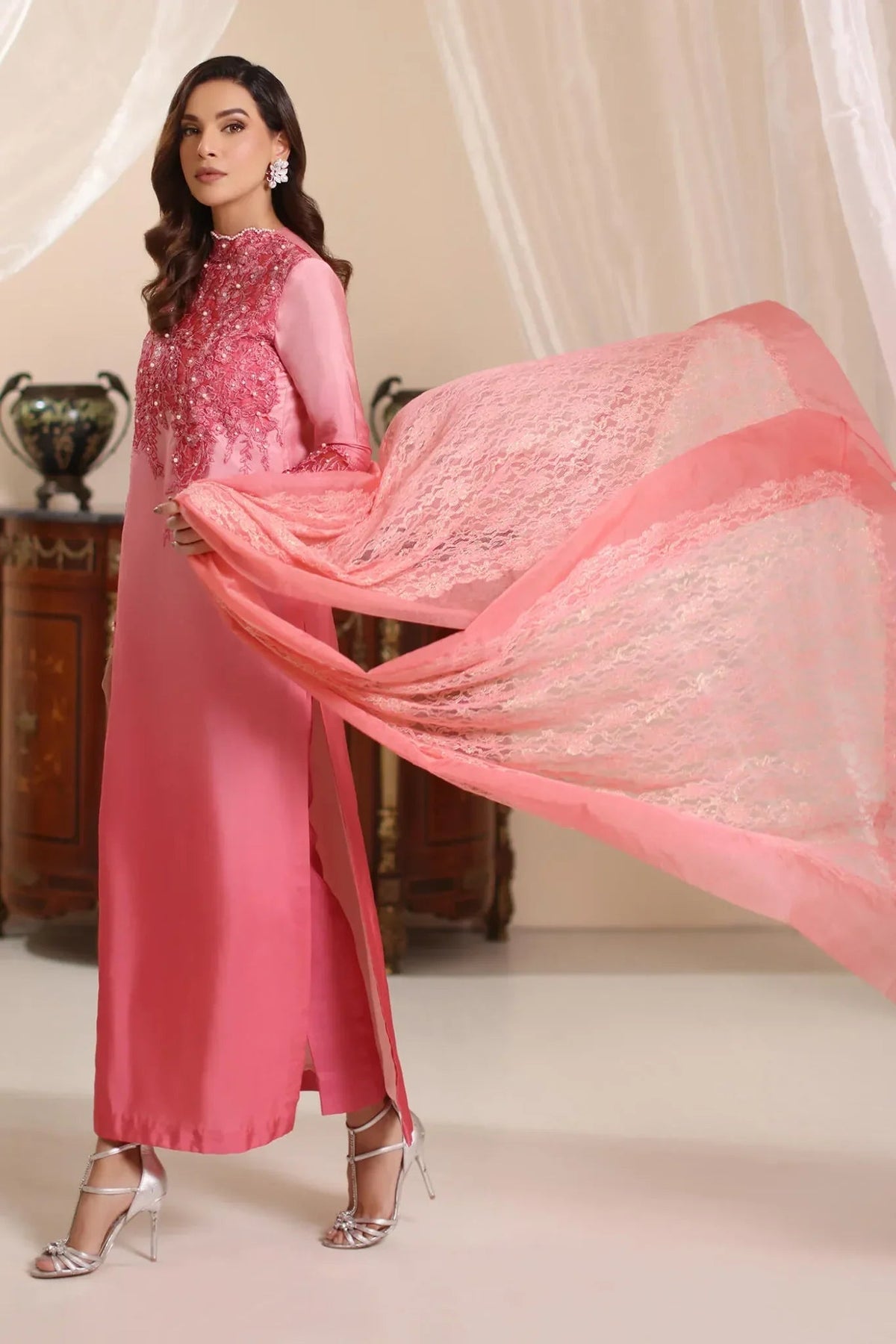 Musferah Saad | Amor A La Vida | Sunset Blush-Brand:Musferah Saad-Type:Ladies Clothes-Ash Pink-Tissue Silk-House of Maryam- Buy in UK, USA