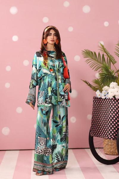 Musferah Saad | Resort Collection | Azure Ambush-Brand:Musferah Saad-Type:Ladies Clothes-Multicolor-Printed Silk-House of Maryam- Buy in UK, USA