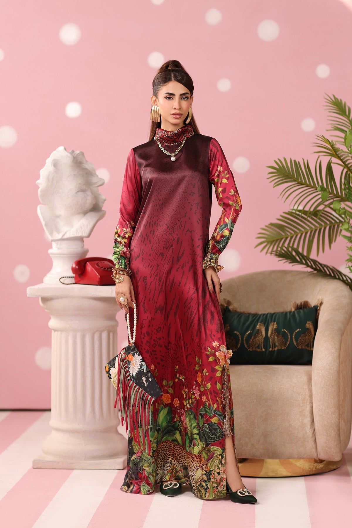 Musferah Saad | Resort Collection | Crimson Monsoon-Brand:Musferah Saad-Type:Ladies Clothes-Crimson-Printed Silk-House of Maryam- Buy in UK, USA