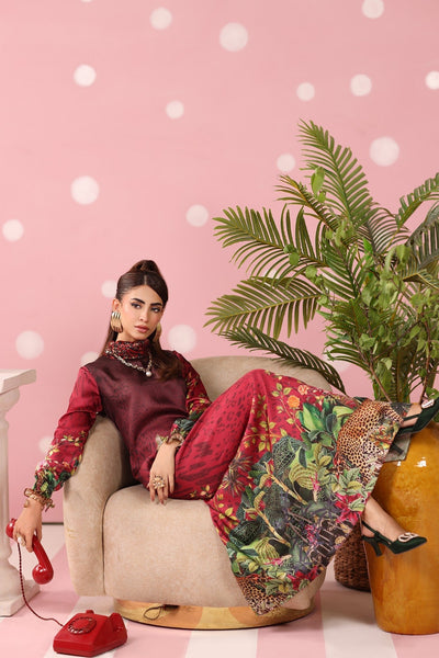 Musferah Saad | Resort Collection | Crimson Monsoon-Brand:Musferah Saad-Type:Ladies Clothes-Crimson-Printed Silk-House of Maryam- Buy in UK, USA