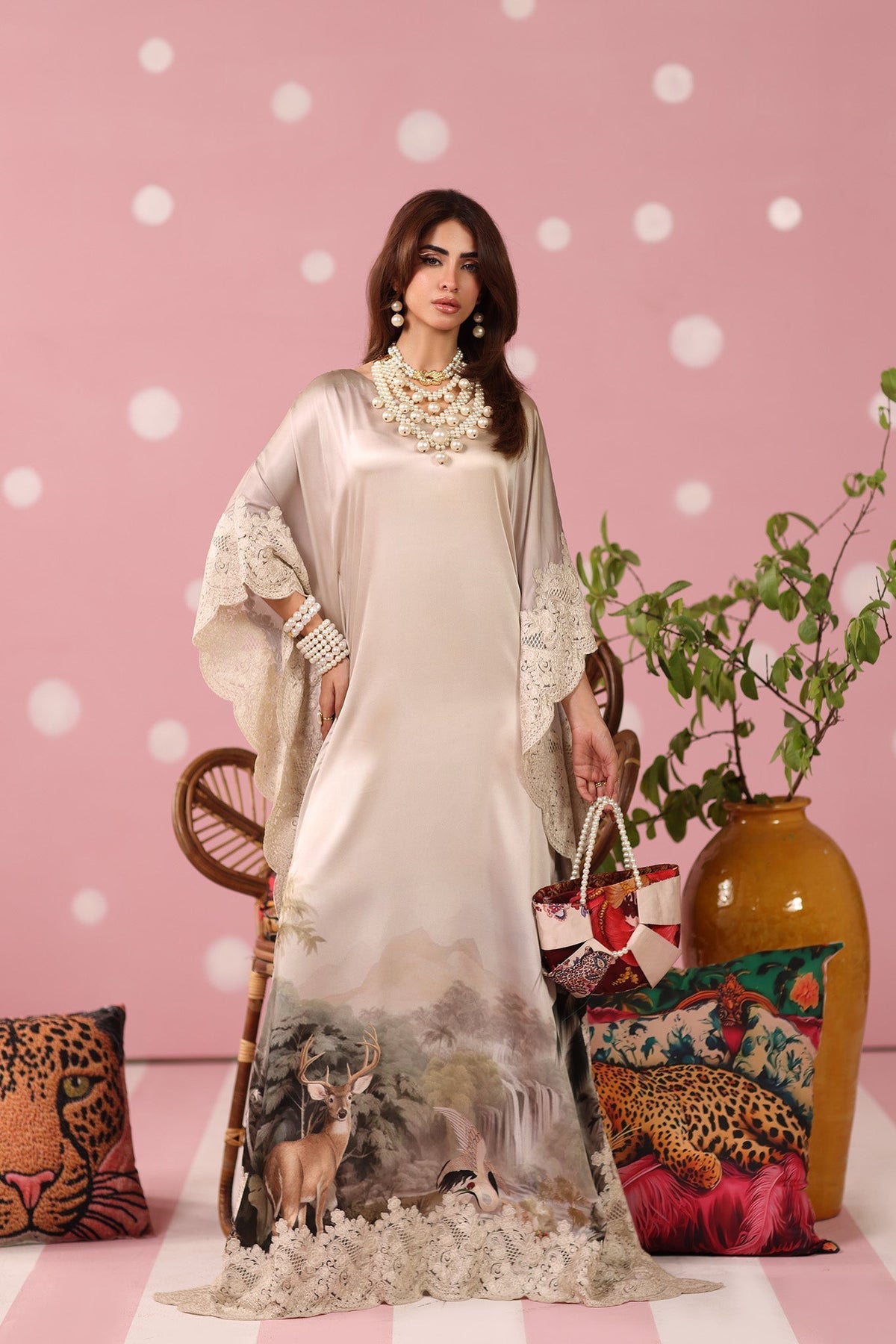 Musferah Saad | Resort Collection | Ethereal Eden-Brand:Musferah Saad-Type:Ladies Clothes-Champagne Hue-Printed Silk-House of Maryam- Buy in UK, USA