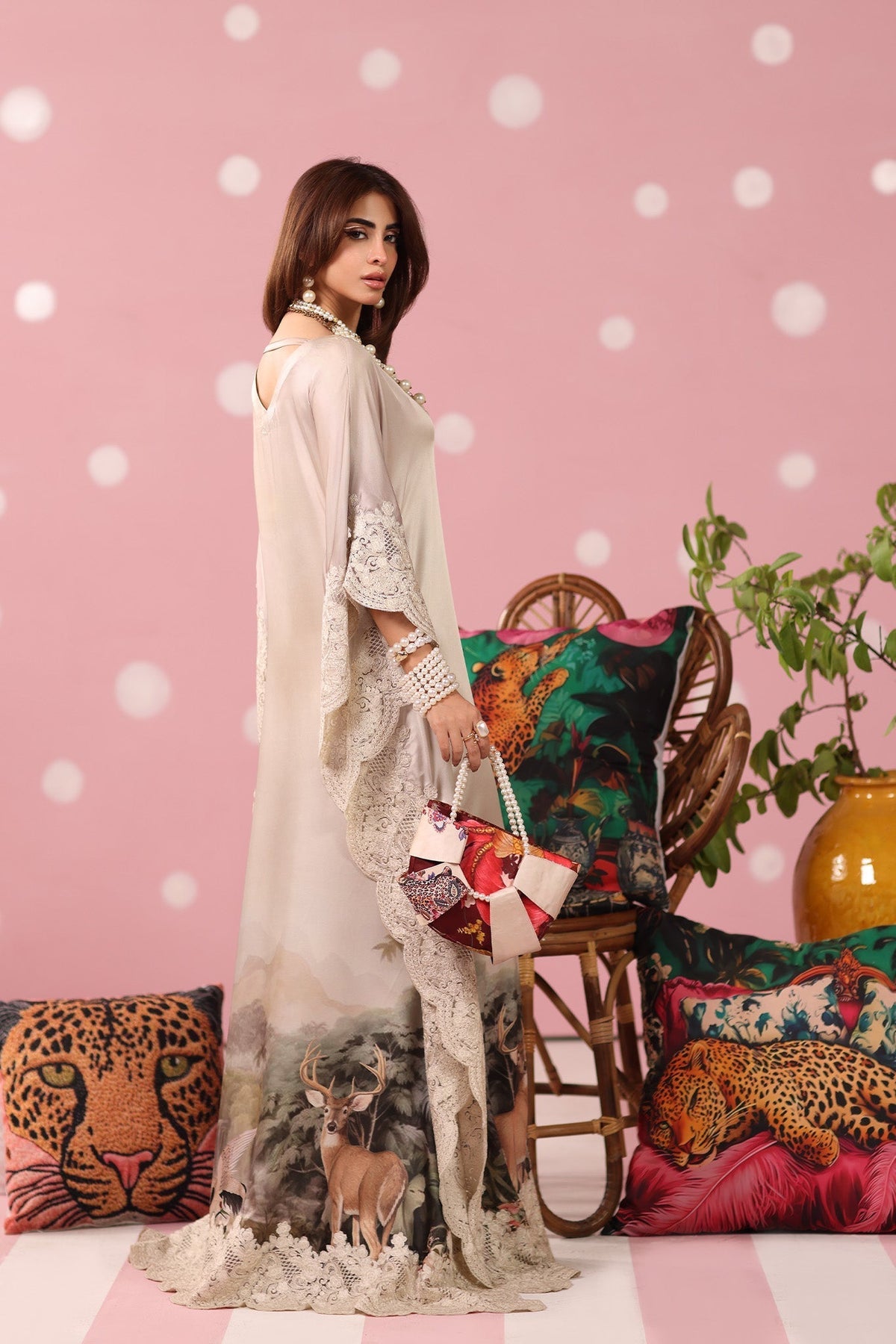 Musferah Saad | Resort Collection | Ethereal Eden-Brand:Musferah Saad-Type:Ladies Clothes-Champagne Hue-Printed Silk-House of Maryam- Buy in UK, USA
