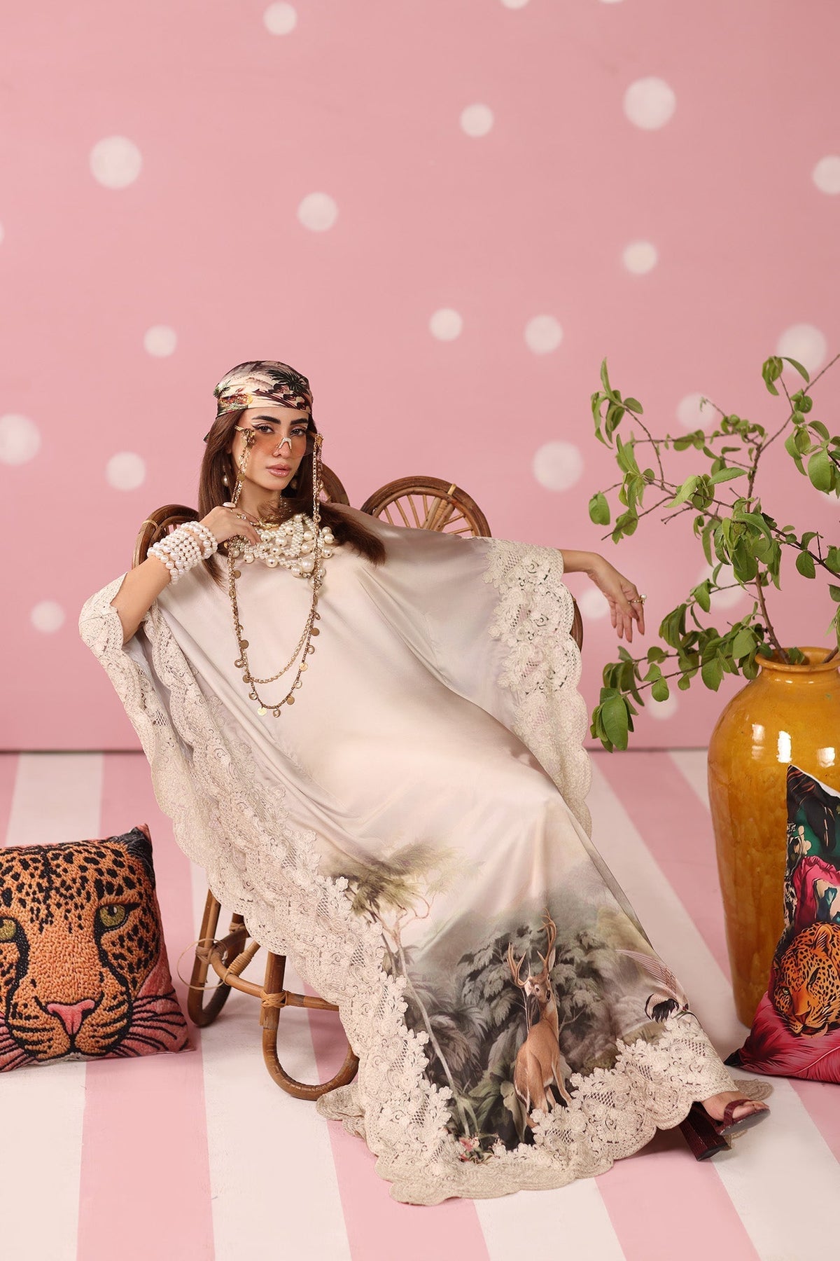 Musferah Saad | Resort Collection | Ethereal Eden-Brand:Musferah Saad-Type:Ladies Clothes-Champagne Hue-Printed Silk-House of Maryam- Buy in UK, USA