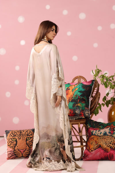 Musferah Saad | Resort Collection | Ethereal Eden-Brand:Musferah Saad-Type:Ladies Clothes-Champagne Hue-Printed Silk-House of Maryam- Buy in UK, USA