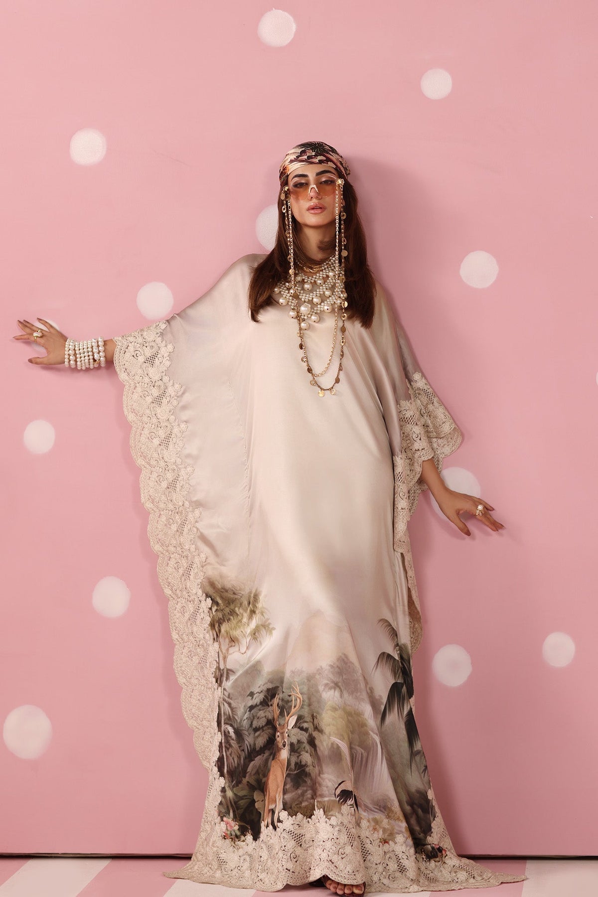 Musferah Saad | Resort Collection | Ethereal Eden-Brand:Musferah Saad-Type:Ladies Clothes-Champagne Hue-Printed Silk-House of Maryam- Buy in UK, USA