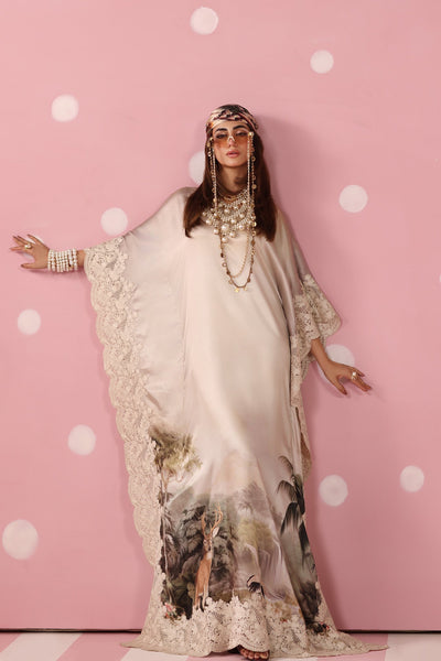 Musferah Saad | Resort Collection | Ethereal Eden-Brand:Musferah Saad-Type:Ladies Clothes-Champagne Hue-Printed Silk-House of Maryam- Buy in UK, USA