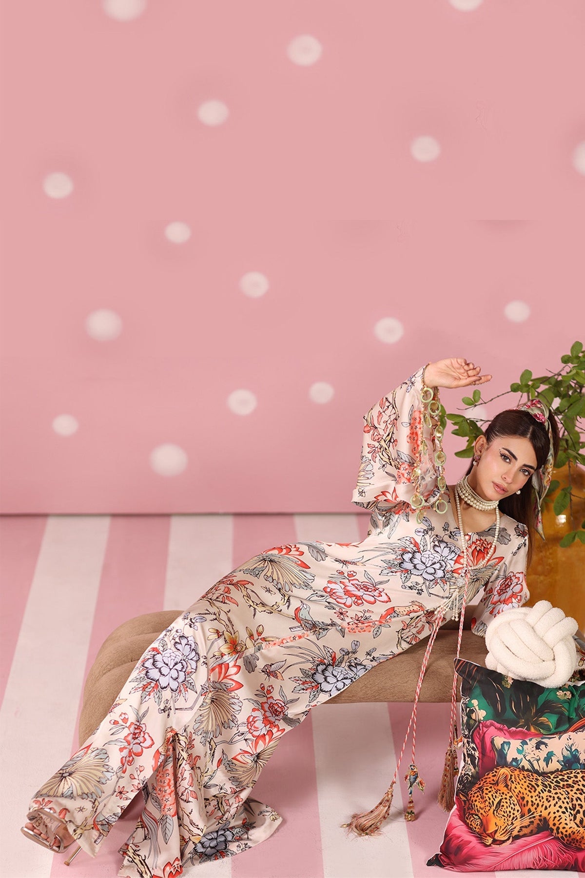 Musferah Saad | Resort Collection | Imperial Blossom-Brand:Musferah Saad-Type:Ladies Clothes-Peach Cream-Printed Silk-House of Maryam- Buy in UK, USA