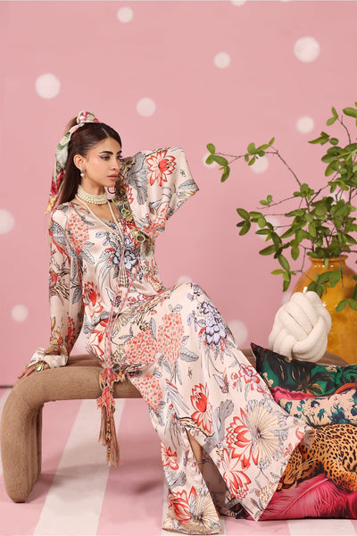Musferah Saad | Resort Collection | Imperial Blossom-Brand:Musferah Saad-Type:Ladies Clothes-Peach Cream-Printed Silk-House of Maryam- Buy in UK, USA