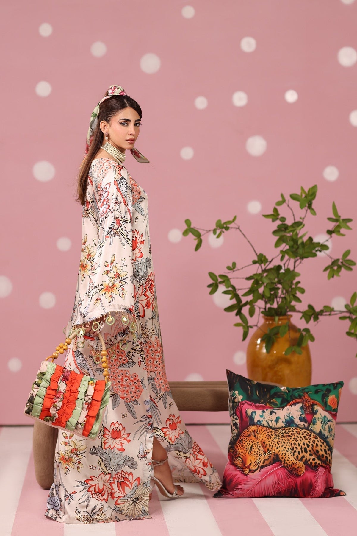 Musferah Saad | Resort Collection | Imperial Blossom-Brand:Musferah Saad-Type:Ladies Clothes-Peach Cream-Printed Silk-House of Maryam- Buy in UK, USA