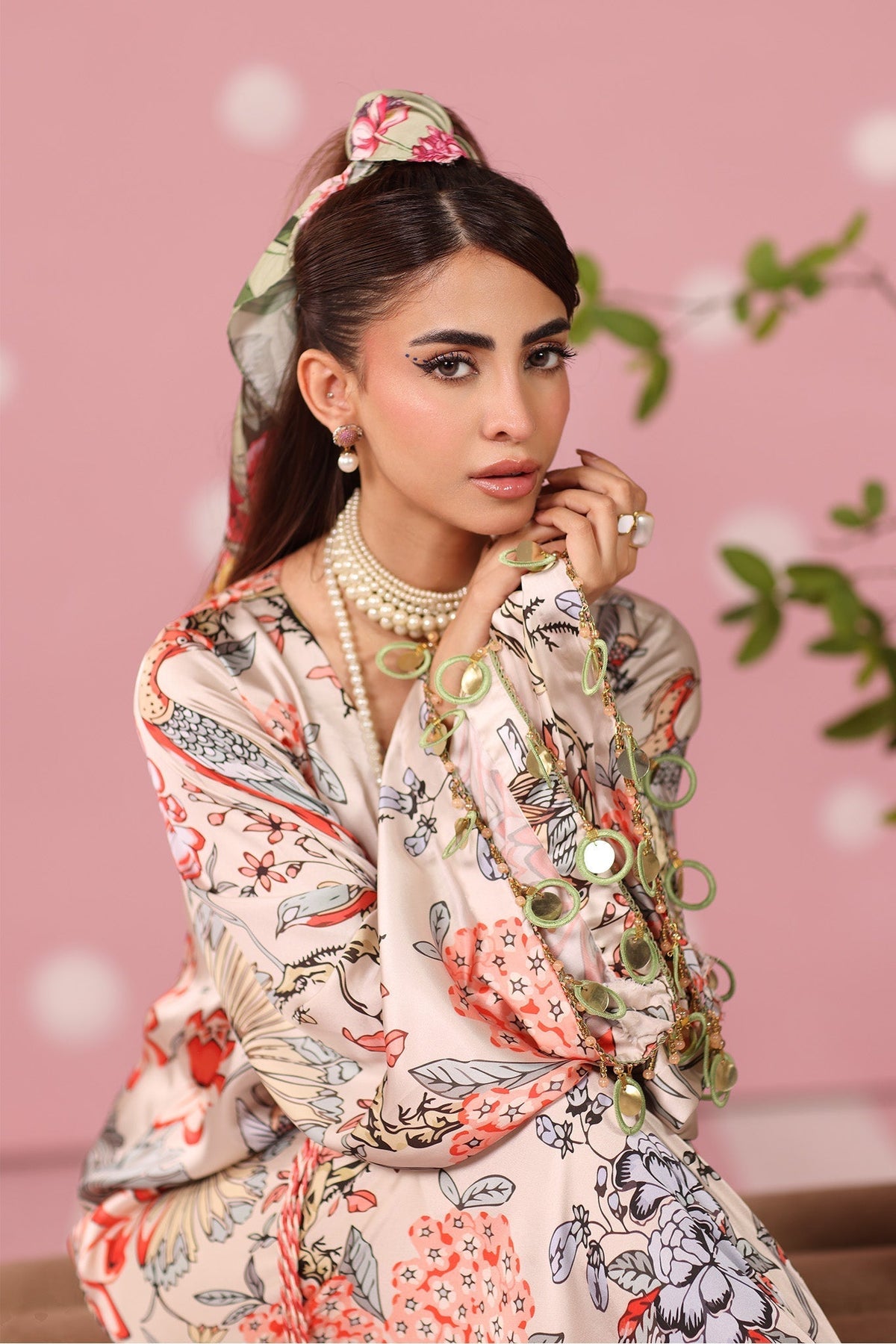 Musferah Saad | Resort Collection | Imperial Blossom-Brand:Musferah Saad-Type:Ladies Clothes-Peach Cream-Printed Silk-House of Maryam- Buy in UK, USA