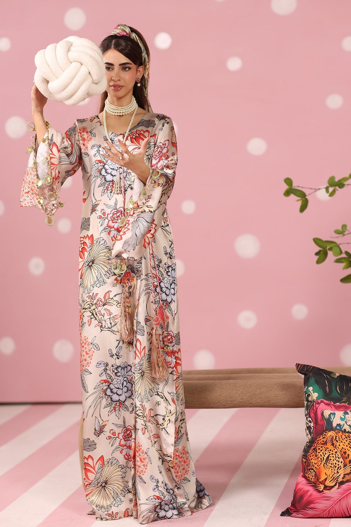 Musferah Saad | Resort Collection | Imperial Blossom-Brand:Musferah Saad-Type:Ladies Clothes-Peach Cream-Printed Silk-House of Maryam- Buy in UK, USA