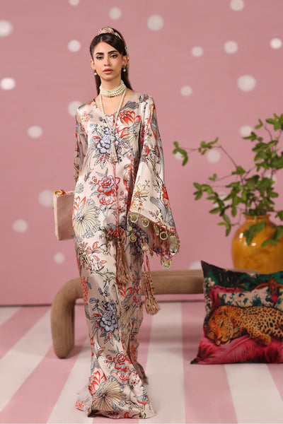 Musferah Saad | Resort Collection | Imperial Blossom-Brand:Musferah Saad-Type:Ladies Clothes-Peach Cream-Printed Silk-House of Maryam- Buy in UK, USA