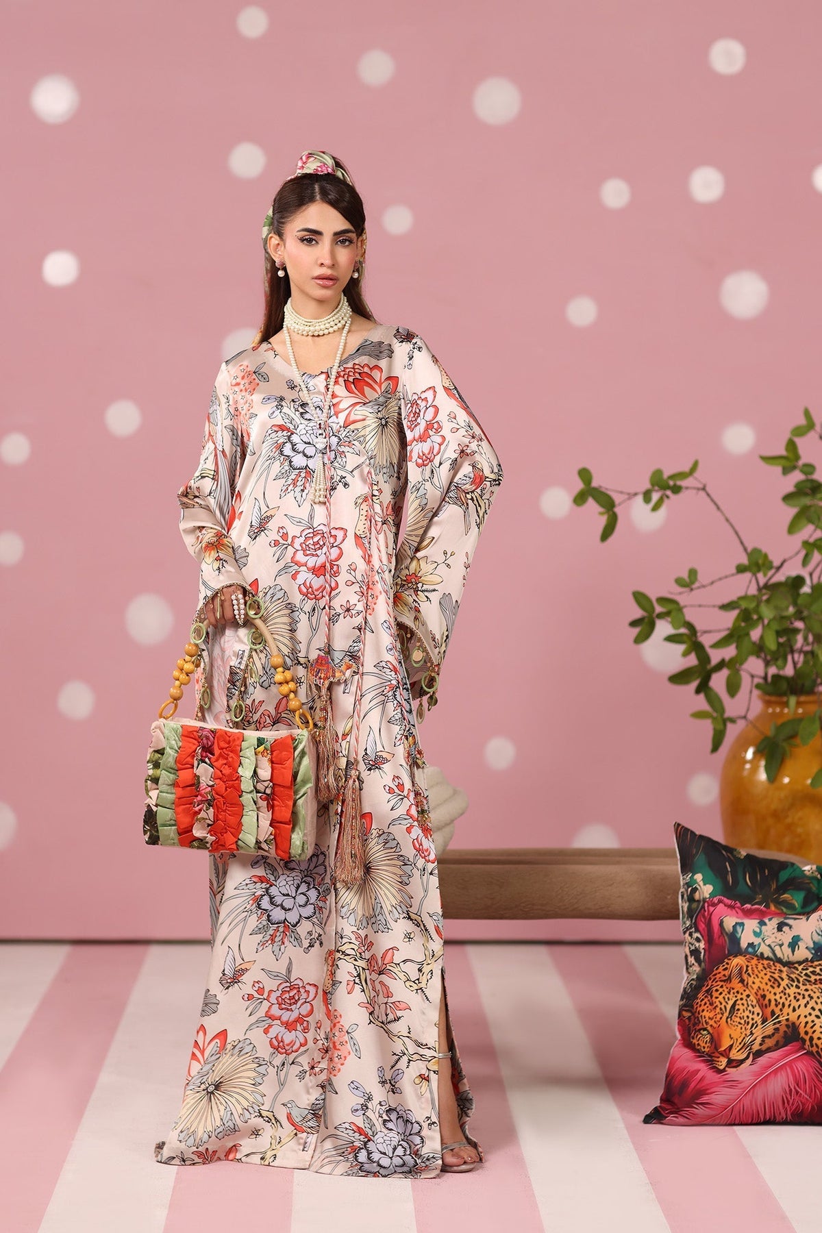 Musferah Saad | Resort Collection | Imperial Blossom-Brand:Musferah Saad-Type:Ladies Clothes-Peach Cream-Printed Silk-House of Maryam- Buy in UK, USA