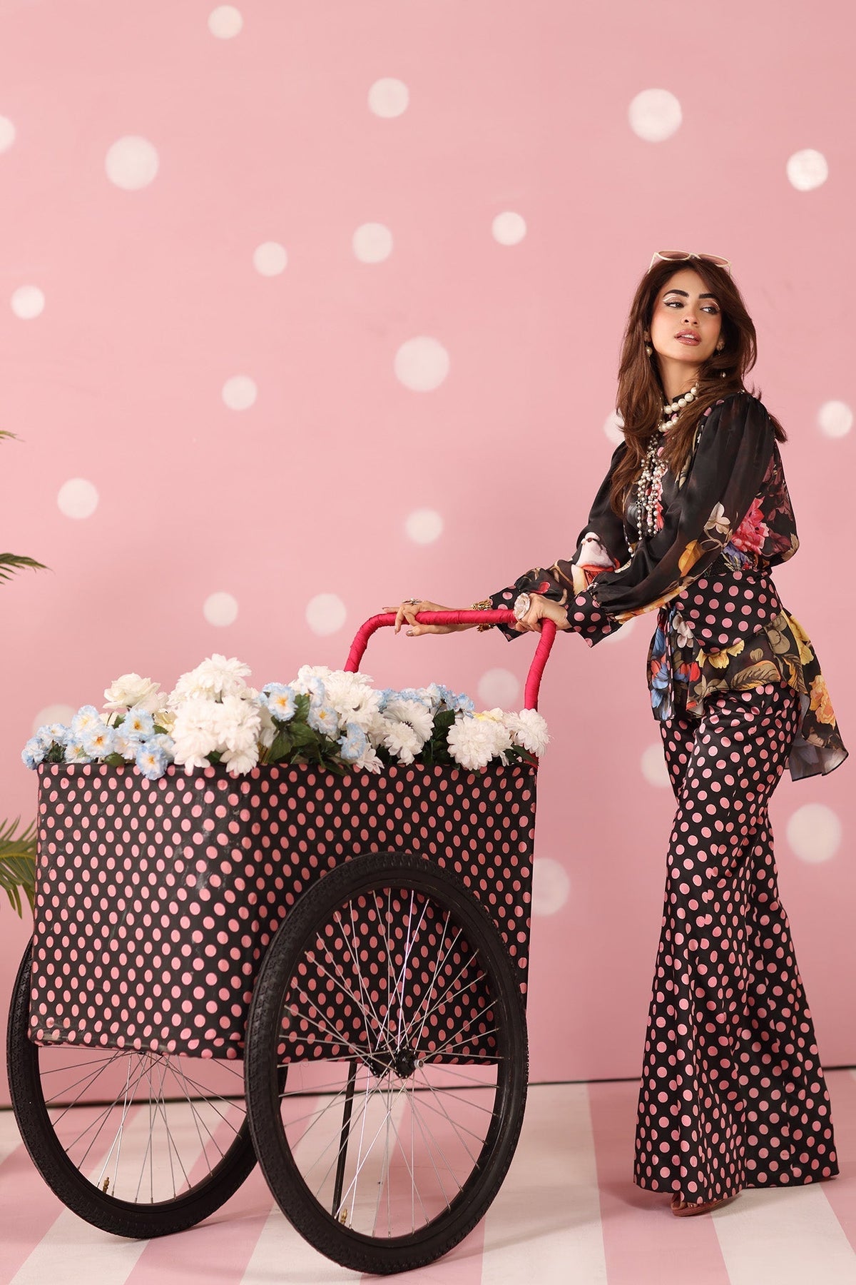 Musferah Saad | Resort Collection | Polka Panache-Brand:Musferah Saad-Type:Ladies Clothes-Black-Printed Silk-House of Maryam- Buy in UK, USA