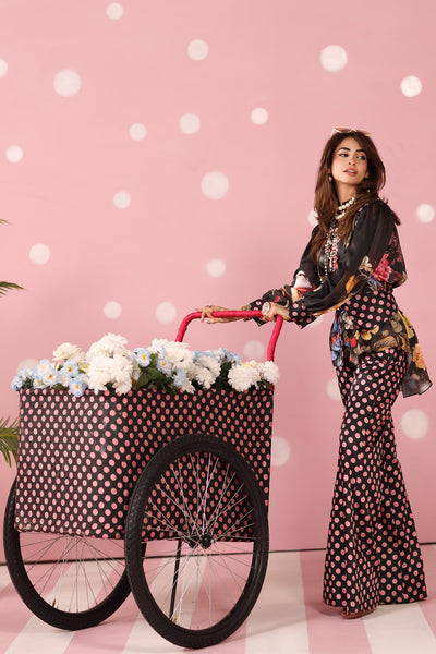 Musferah Saad | Resort Collection | Polka Panache-Brand:Musferah Saad-Type:Ladies Clothes-Black-Printed Silk-House of Maryam- Buy in UK, USA