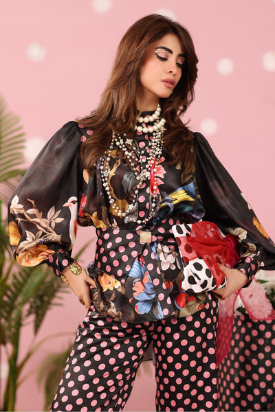 Musferah Saad | Resort Collection | Polka Panache-Brand:Musferah Saad-Type:Ladies Clothes-Black-Printed Silk-House of Maryam- Buy in UK, USA