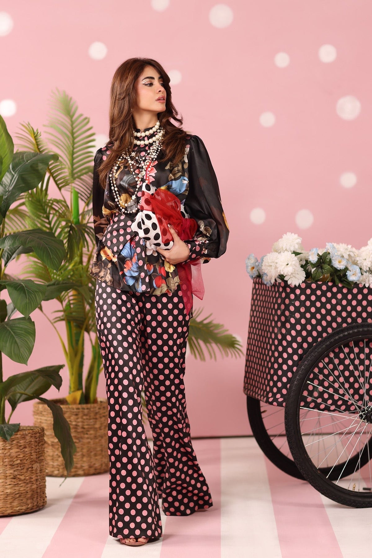 Musferah Saad | Resort Collection | Polka Panache-Brand:Musferah Saad-Type:Ladies Clothes-Black-Printed Silk-House of Maryam- Buy in UK, USA