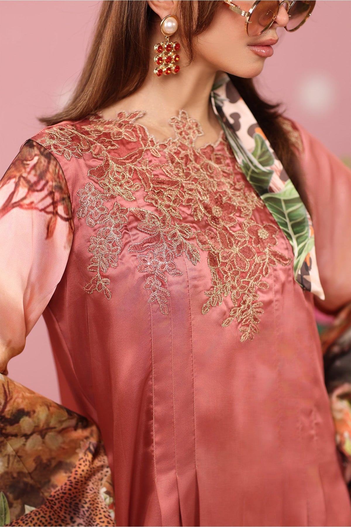 Musferah Saad | Resort Collection | Rosewood Safari-Brand:Musferah Saad-Type:Ladies Clothes-Dusty Rose-Printed Silk-House of Maryam- Buy in UK, USA