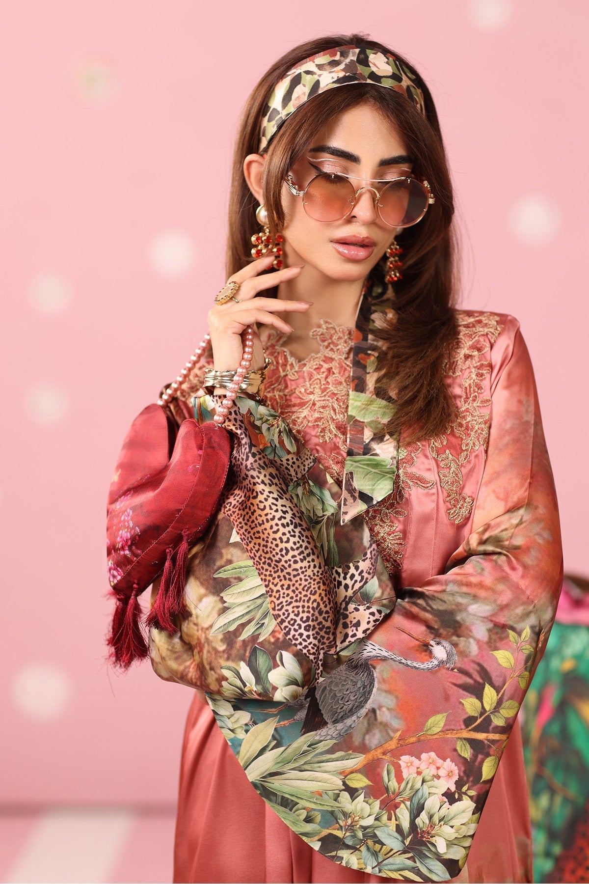 Musferah Saad | Resort Collection | Rosewood Safari-Brand:Musferah Saad-Type:Ladies Clothes-Dusty Rose-Printed Silk-House of Maryam- Buy in UK, USA