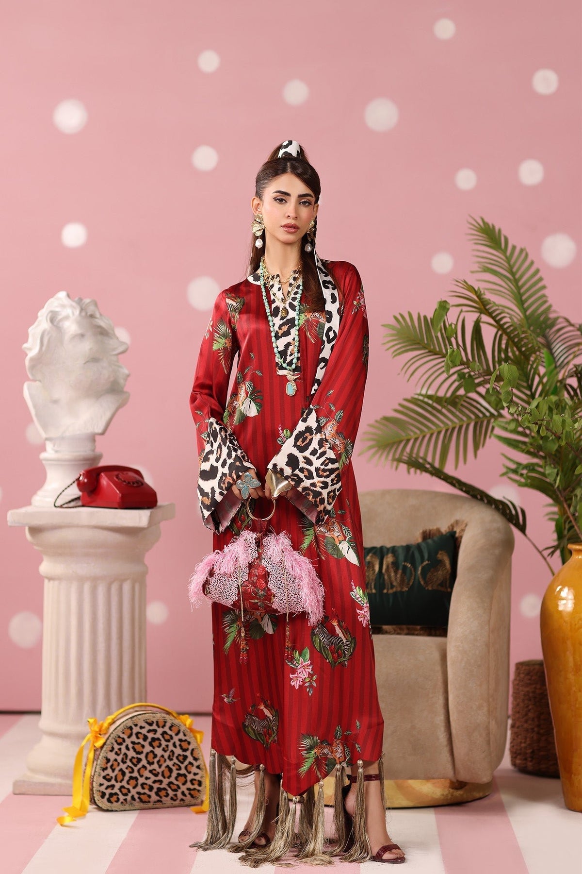 Musferah Saad | Resort Collection | Ruby Safari-Brand:Musferah Saad-Type:Ladies Clothes-Crimson-Printed Silk-House of Maryam- Buy in UK, USA