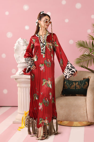Musferah Saad | Resort Collection | Ruby Safari-Brand:Musferah Saad-Type:Ladies Clothes-Crimson-Printed Silk-House of Maryam- Buy in UK, USA