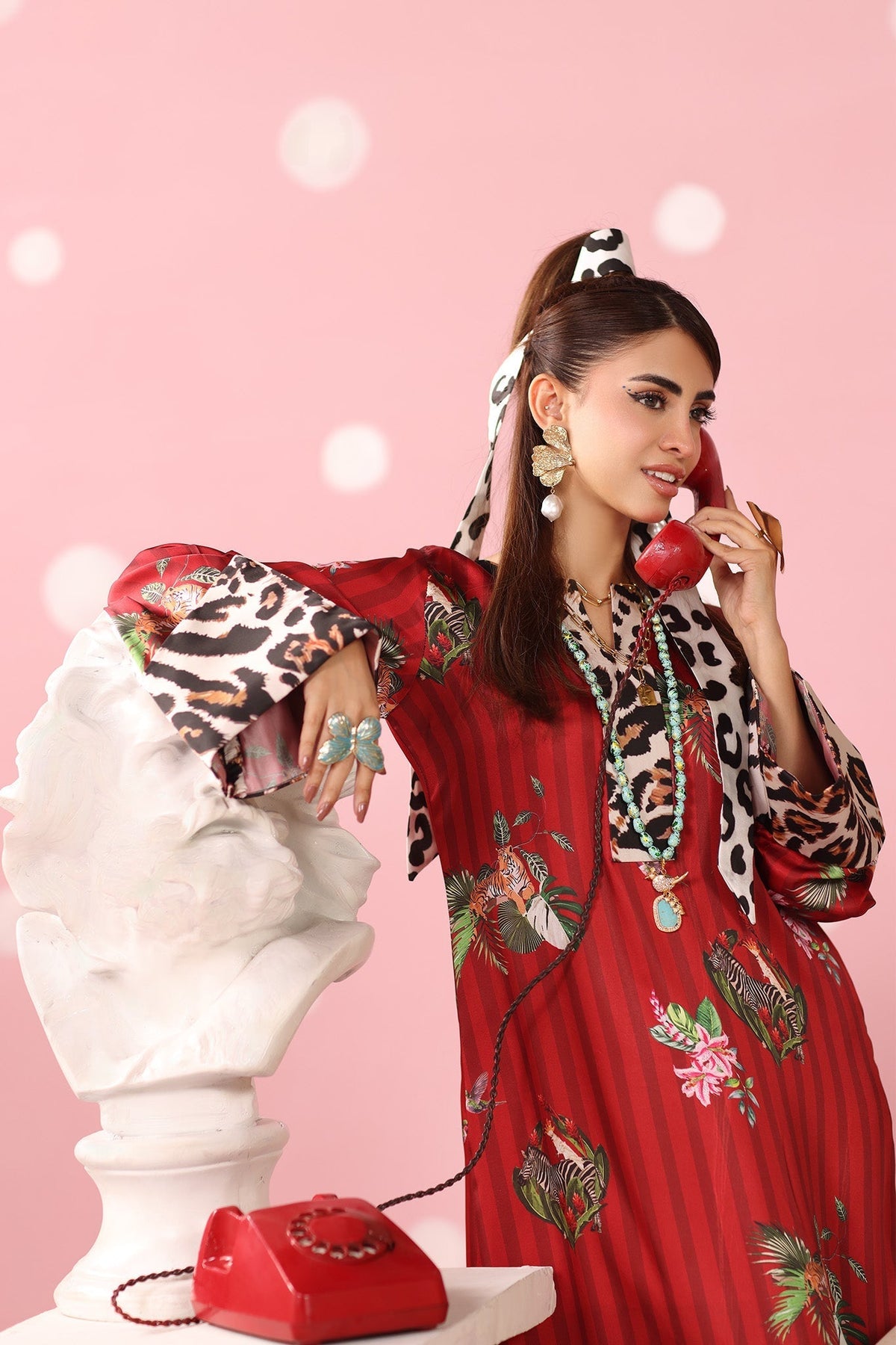 Musferah Saad | Resort Collection | Ruby Safari-Brand:Musferah Saad-Type:Ladies Clothes-Crimson-Printed Silk-House of Maryam- Buy in UK, USA