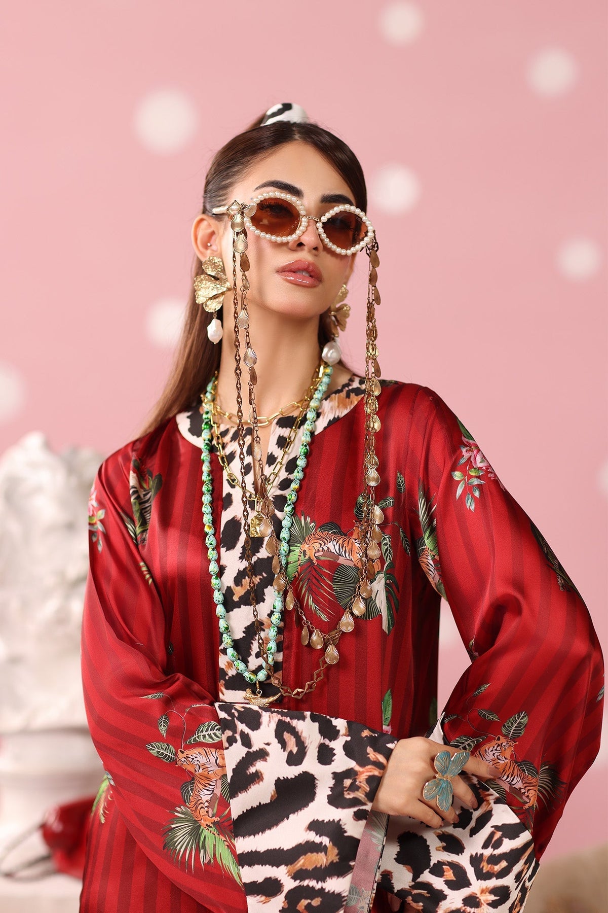 Musferah Saad | Resort Collection | Ruby Safari-Brand:Musferah Saad-Type:Ladies Clothes-Crimson-Printed Silk-House of Maryam- Buy in UK, USA
