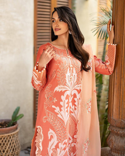 Mushq | Astoria Lawn 26 |Avienne-Brand:Mushq-Type:Ladies Clothes-Dark Peach-Lawn-House of Maryam- Buy in UK, USA