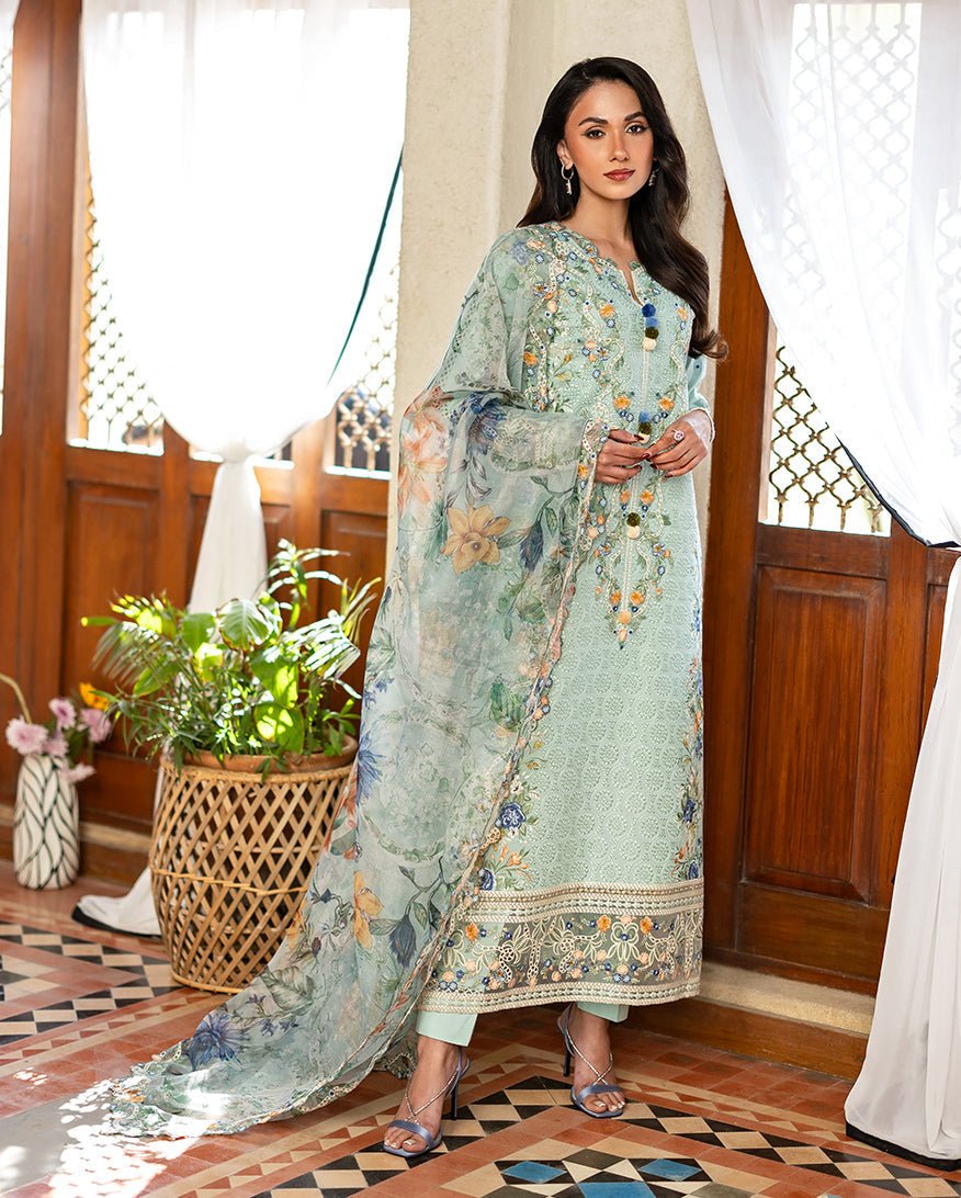 Mushq | Astoria Lawn 26 | Elif-Brand:Mushq-Type:Ladies Clothes-Ice Blue-Lawn-House of Maryam- Buy in UK, USA