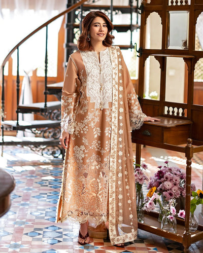Mushq | Astoria Lawn 26 | Elodie-Brand:Mushq-Type:Ladies Clothes-Mustard Brown-Lawn-House of Maryam- Buy in UK, USA