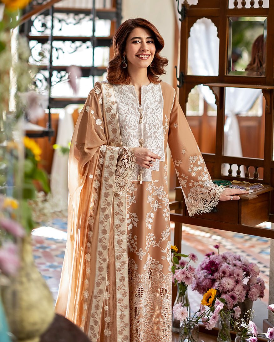 Mushq | Astoria Lawn 26 | Elodie-Brand:Mushq-Type:Ladies Clothes-Mustard Brown-Lawn-House of Maryam- Buy in UK, USA