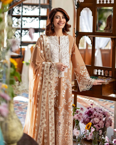 Mushq | Astoria Lawn 26 | Elodie-Brand:Mushq-Type:Ladies Clothes-Mustard Brown-Lawn-House of Maryam- Buy in UK, USA