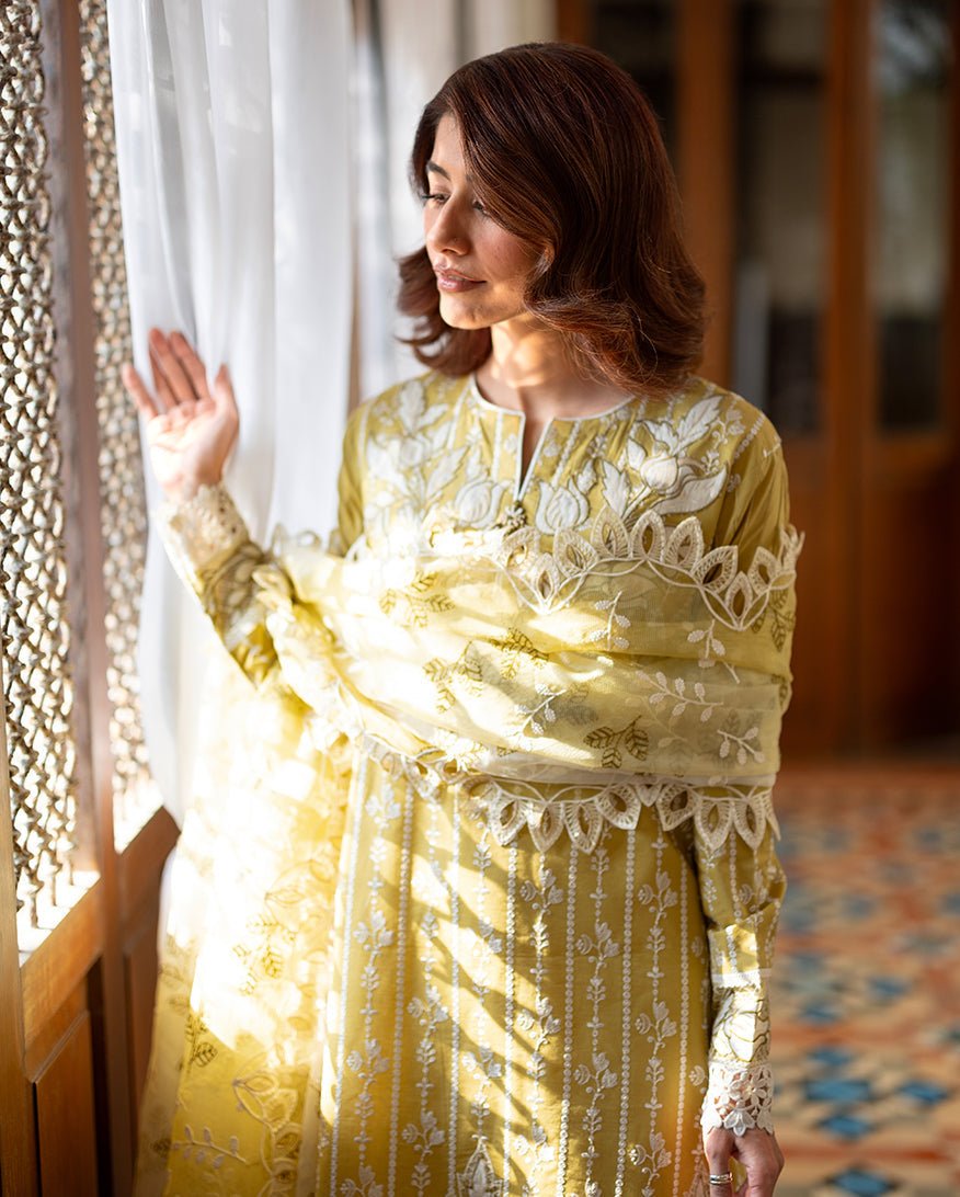 Mushq | Astoria Lawn 26 | Evadne-Brand:Mushq-Type:Ladies Clothes-Mist Yellow-Lawn-House of Maryam- Buy in UK, USA