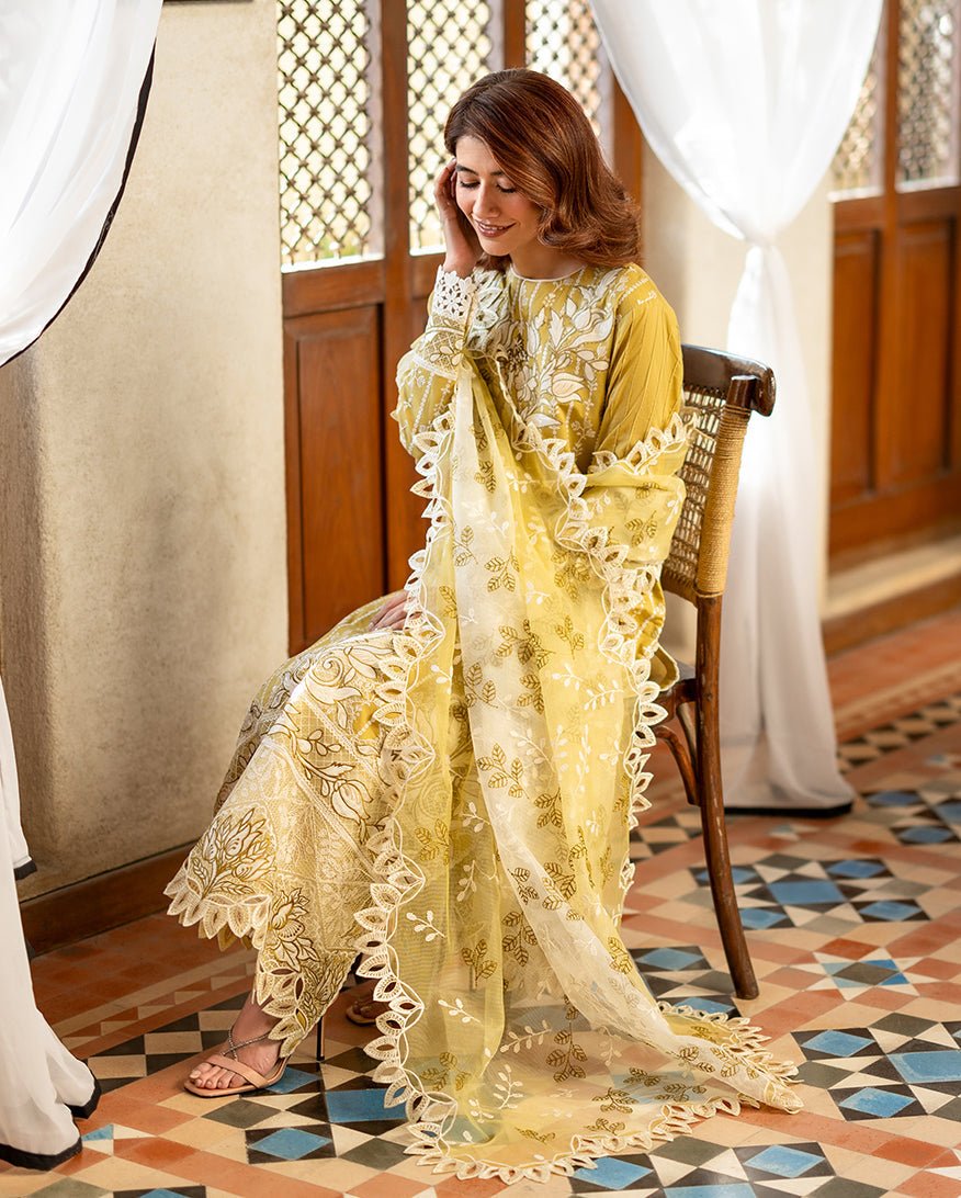 Mushq | Astoria Lawn 26 | Evadne-Brand:Mushq-Type:Ladies Clothes-Mist Yellow-Lawn-House of Maryam- Buy in UK, USA