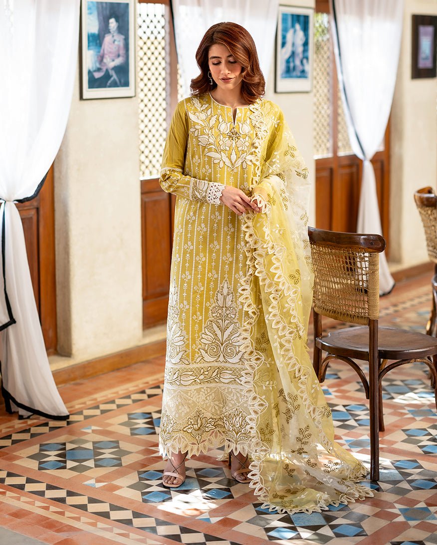 Mushq | Astoria Lawn 26 | Evadne-Brand:Mushq-Type:Ladies Clothes-Mist Yellow-Lawn-House of Maryam- Buy in UK, USA