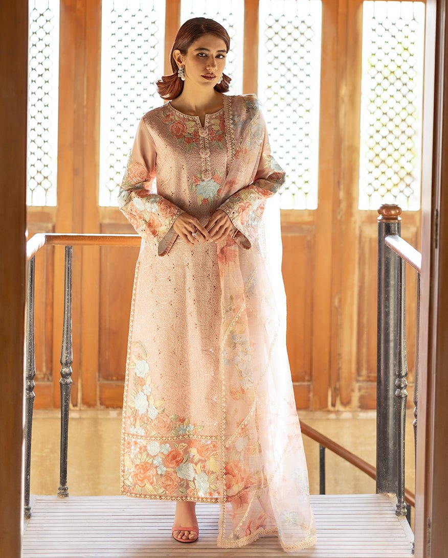 Mushq | Astoria Lawn 26 | Norah-Brand:Mushq-Type:Ladies Clothes-Pale Peach-Lawn-House of Maryam- Buy in UK, USA