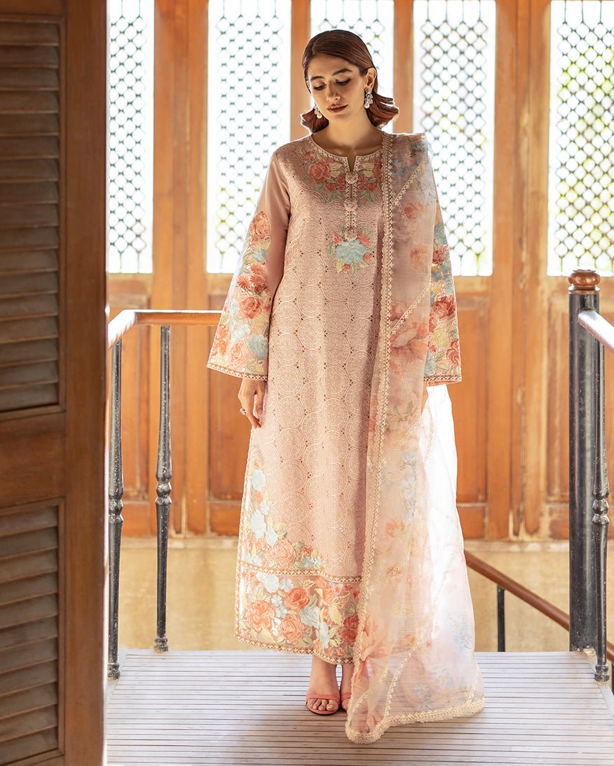 Mushq | Astoria Lawn 26 | Norah-Brand:Mushq-Type:Ladies Clothes-Pale Peach-Lawn-House of Maryam- Buy in UK, USA