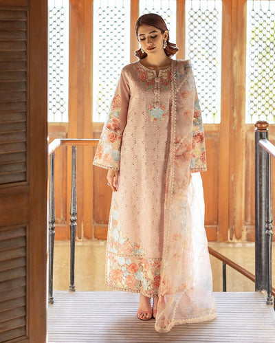 Mushq | Astoria Lawn 26 | Norah-Brand:Mushq-Type:Ladies Clothes-Pale Peach-Lawn-House of Maryam- Buy in UK, USA