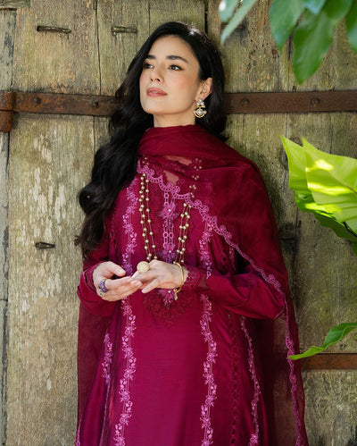 Mushq | La Toscana Casual Pret | Blush Vineyard-Brand:Mushq-Type:Ladies Clothes-Ruby Red-Cotton-House of Maryam- Buy in UK, USA