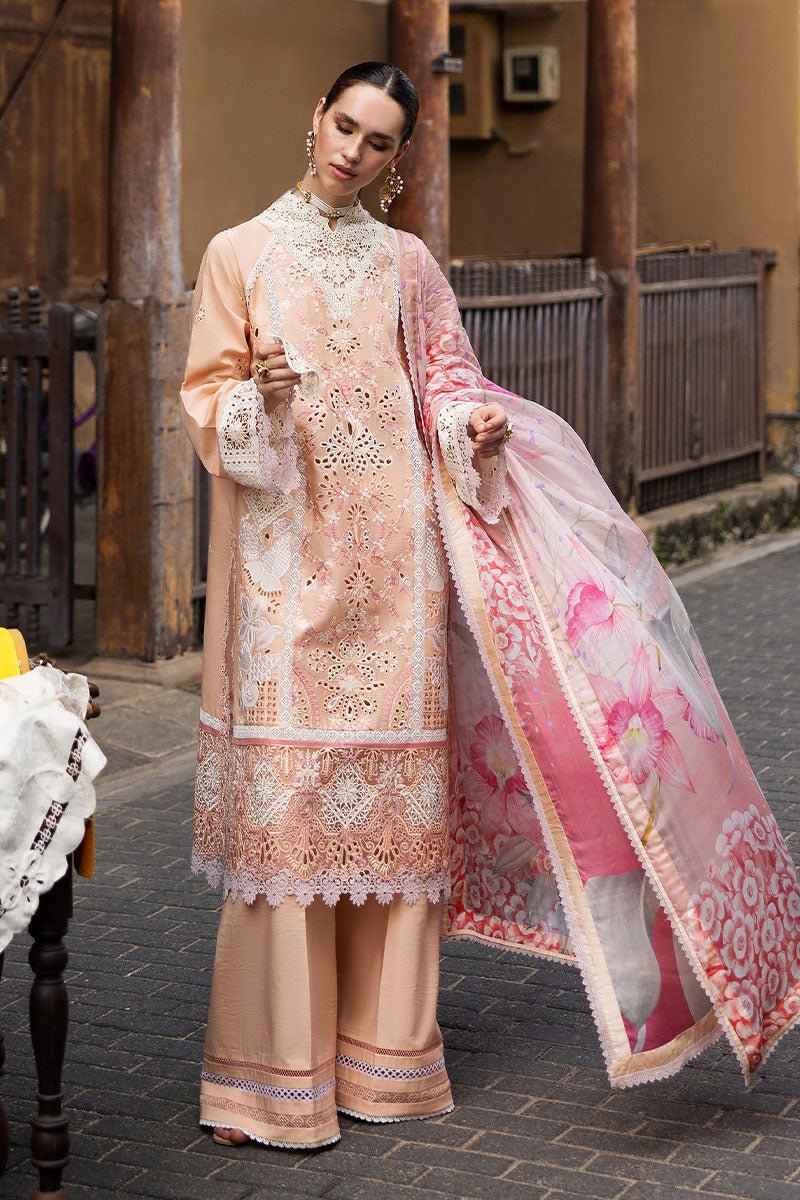 Mushq | Manaram Luxury Lawn 25 | Dreamlike Vibe-Brand:Mushq-Type:Ladies Clothes-Peach-Lawn-House of Maryam- Buy in UK, USA