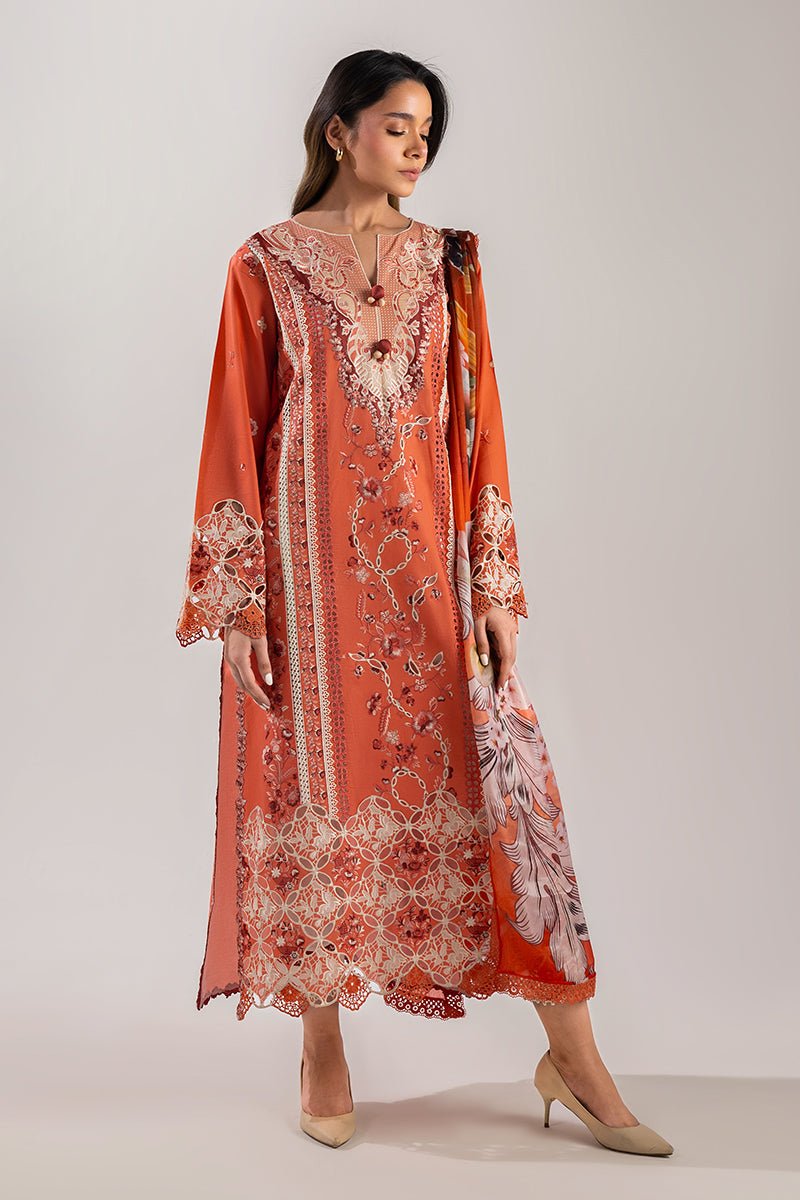 Mushq | Manaram Luxury Lawn 25 | Starry Side-Brand:Mushq-Type:Ladies Clothes-Pinkish Orange-Lawn-House of Maryam- Buy in UK, USA