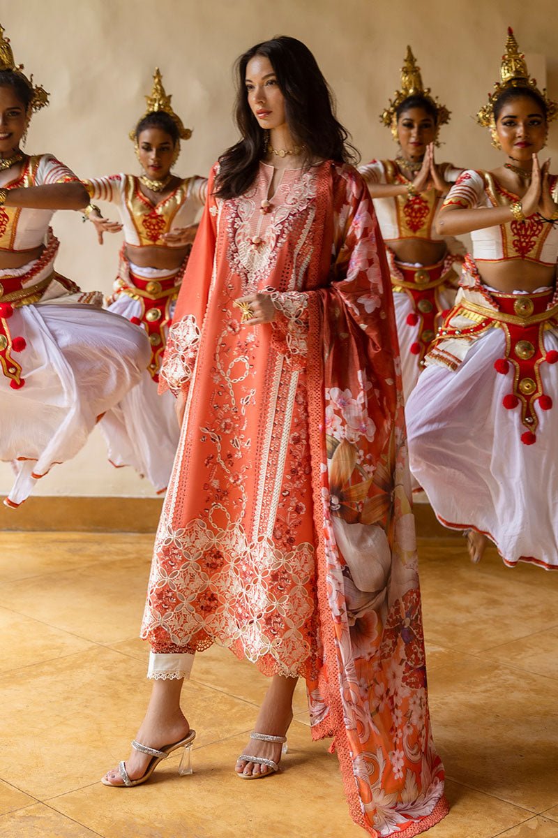 Mushq | Manaram Luxury Lawn 25 | Starry Side-Brand:Mushq-Type:Ladies Clothes-Pinkish Orange-Lawn-House of Maryam- Buy in UK, USA
