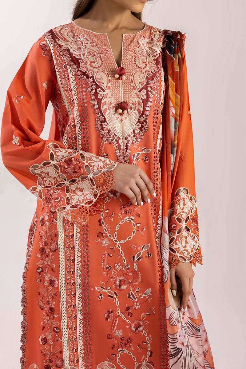 Mushq | Manaram Luxury Lawn 25 | Starry Side-Brand:Mushq-Type:Ladies Clothes-Pinkish Orange-Lawn-House of Maryam- Buy in UK, USA