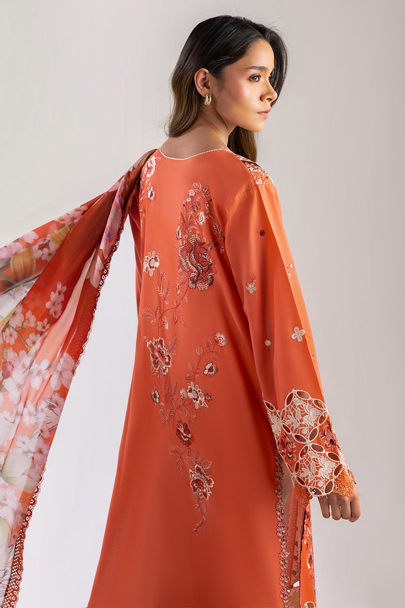 Mushq | Manaram Luxury Lawn 25 | Starry Side-Brand:Mushq-Type:Ladies Clothes-Pinkish Orange-Lawn-House of Maryam- Buy in UK, USA