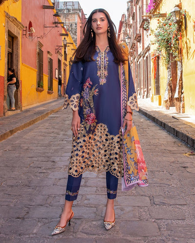 Mushq | Odyssey Lawn 26 | Ines-Brand:Mushq-Type:Ladies Clothes-Navy Blue-Lawn-House of Maryam- Buy in UK, USA