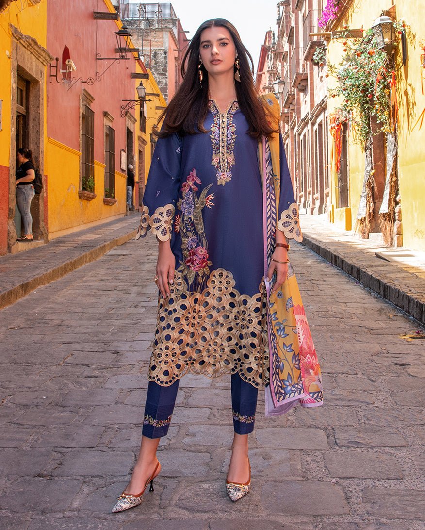 Mushq | Odyssey Lawn 26 | Ines-Brand:Mushq-Type:Ladies Clothes-Navy Blue-Lawn-House of Maryam- Buy in UK, USA