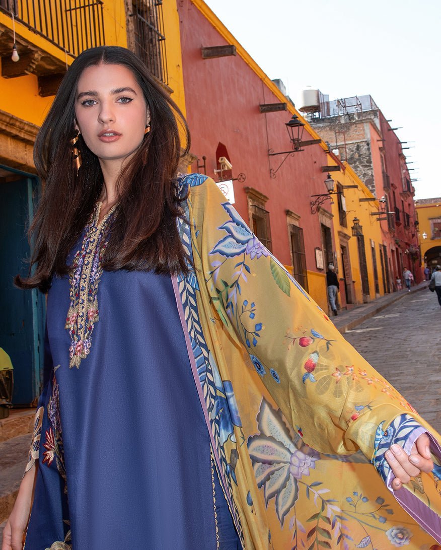 Mushq | Odyssey Lawn 26 | Ines-Brand:Mushq-Type:Ladies Clothes-Navy Blue-Lawn-House of Maryam- Buy in UK, USA