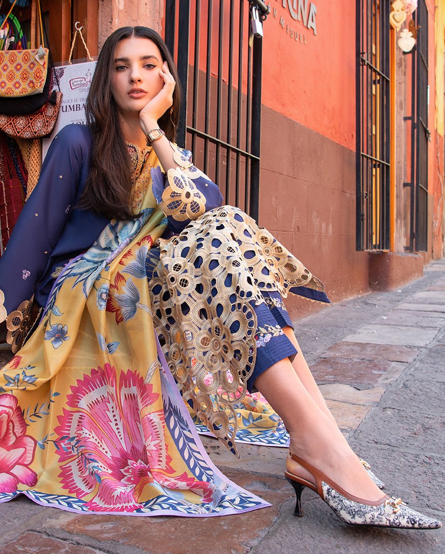 Mushq | Odyssey Lawn 26 | Ines-Brand:Mushq-Type:Ladies Clothes-Navy Blue-Lawn-House of Maryam- Buy in UK, USA