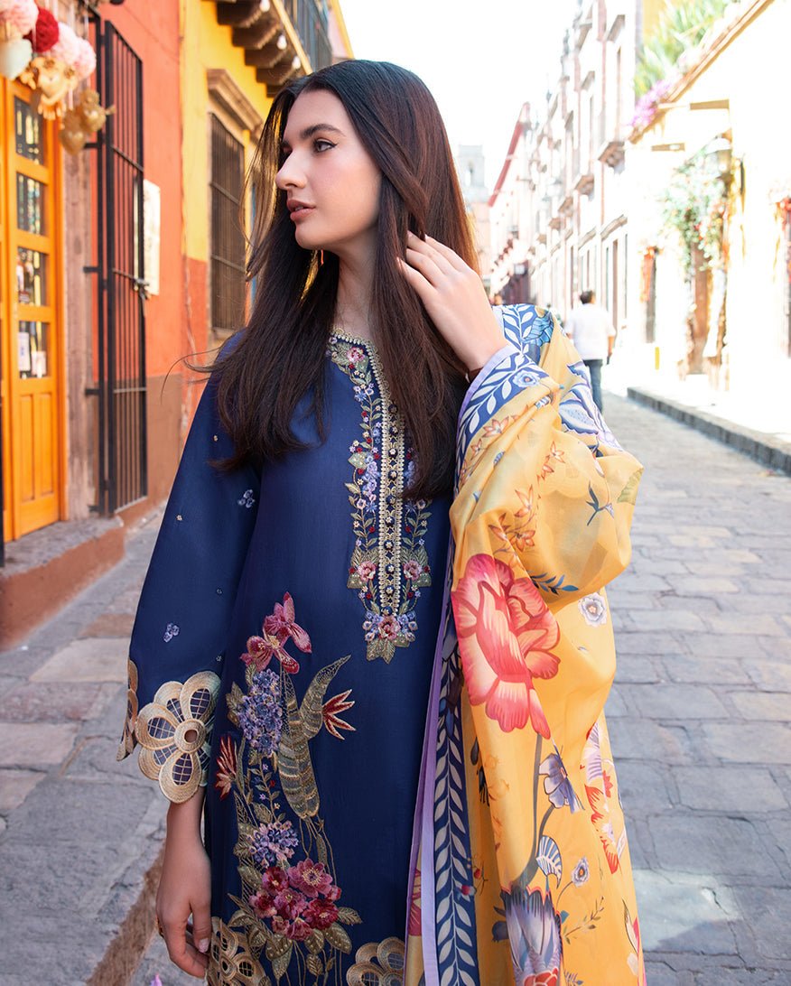 Mushq | Odyssey Lawn 26 | Ines-Brand:Mushq-Type:Ladies Clothes-Navy Blue-Lawn-House of Maryam- Buy in UK, USA