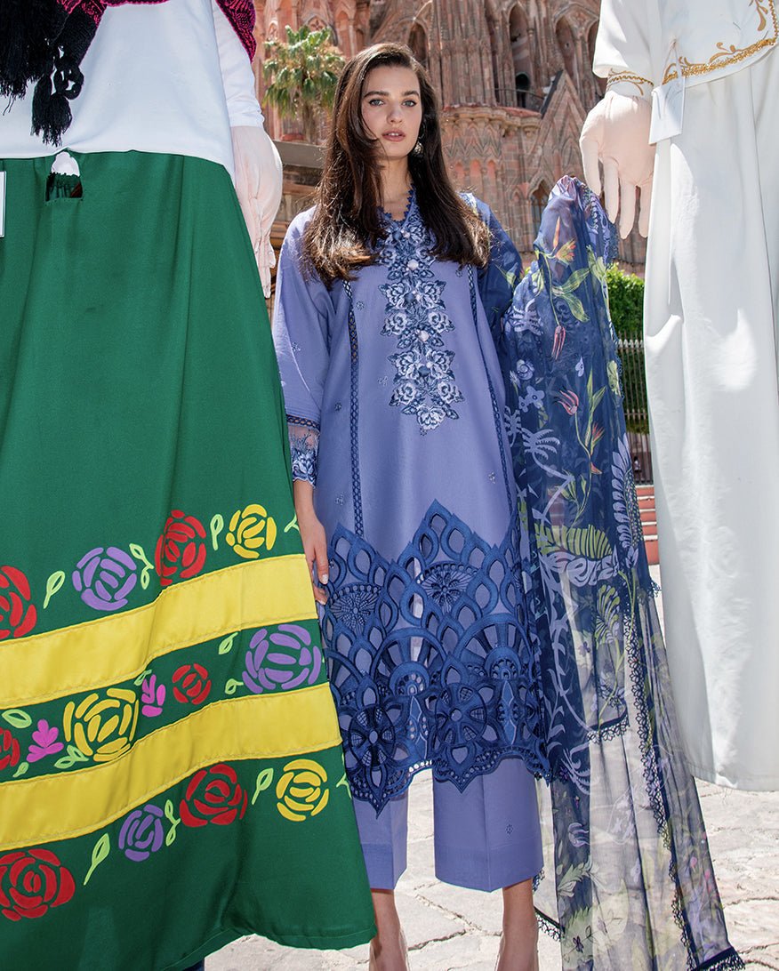 Mushq | Odyssey Lawn 26 | Juana-Brand:Mushq-Type:Ladies Clothes-Steel Blue-Lawn-House of Maryam- Buy in UK, USA